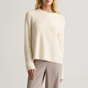 Quince Mongolian Cashmere Fisherman Crewneck Sweater, ivory, sz large